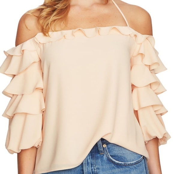 Tops - 1.State light pink ruffled off shoulder top